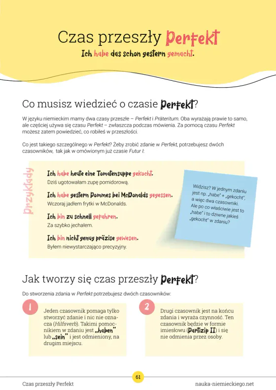 Strona o czasie przeszłym Perfekt — jak budować zdania o przeszłości, z przykładami z życia codziennego