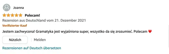 Recenzja 5 gwiazdek na Amazon.de — Joanna, zweryfikowany zakup
