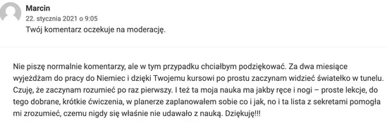 Komentarz Marcina o kursie przed wyjazdem do pracy w Niemczech
