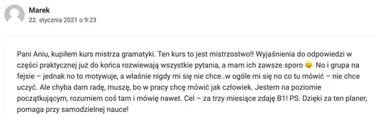 Komentarz Marka o kursie Mistrz Gramatyki