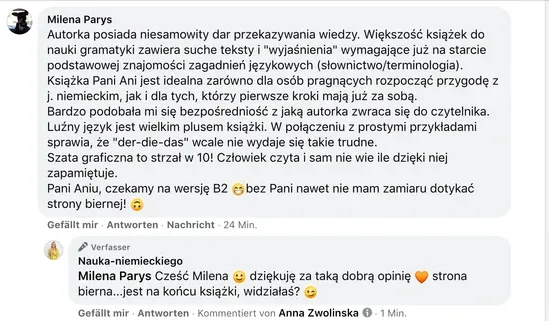 Komentarz Mileny na Facebooku o książce