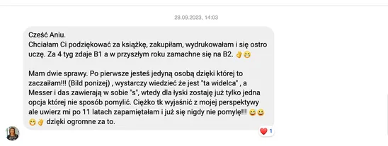 Wiadomość od czytelniczki o książce i egzaminie B1